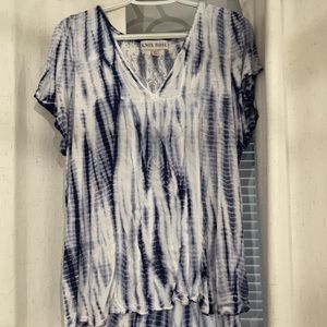 Blue and white tie dye blouse